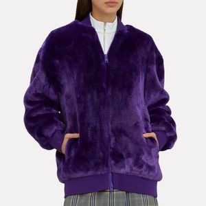 TIBI PURPLE FAUX FUR ZIP UP BOMBER JACKET